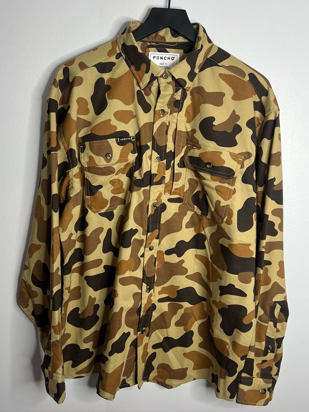 Poncho Outdoors The Delta Cowboy Flannel Shirt Mens Large Duck Camo Brown